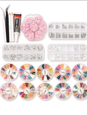 Nail art bows, gems,decorations, and chrome